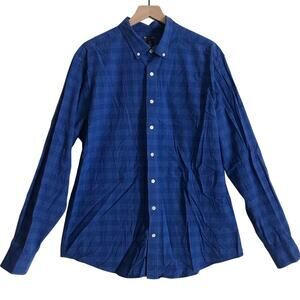 Gap Men's Slim Fit Long Sleeves Button Down Collar Dark Blue Plaid Shirt